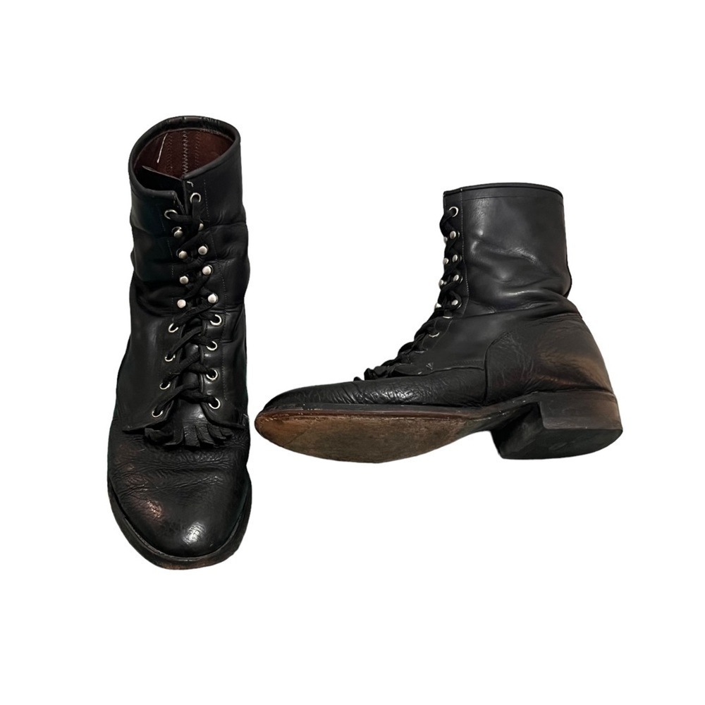 Larry Mahan Vintage Leather Lace up Ankle Boots Size 9.5 EE Western